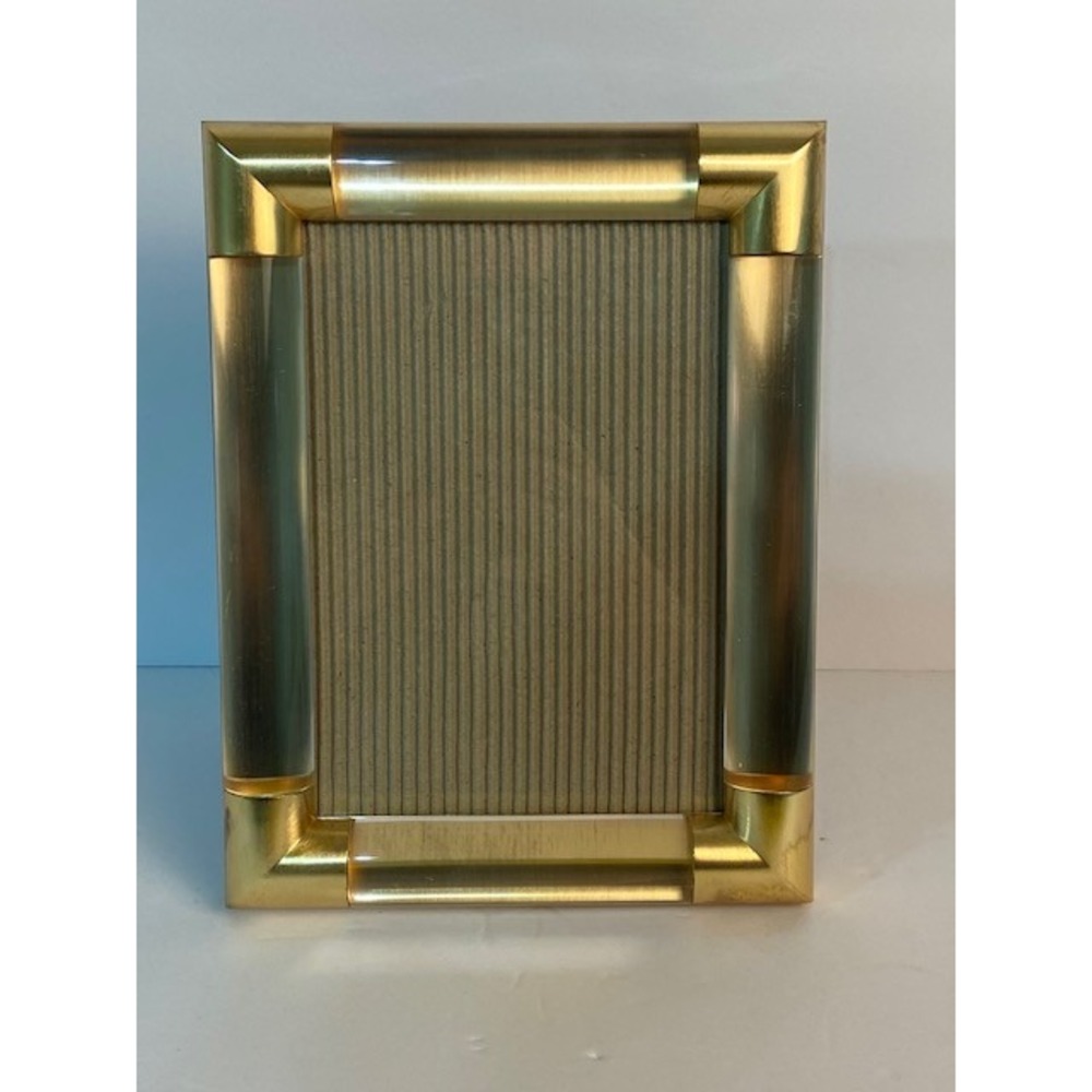 Vintage Brass and Lucite Tube Picture Frame Modern Tabletop Decor Chunky 6x4 In